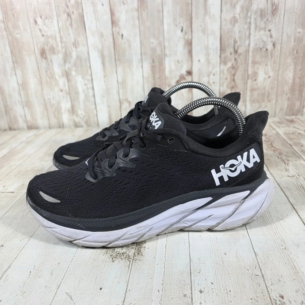 Hoka One One Clifton 8 Mens Black White Road Running Shoes Sneakers US 8B